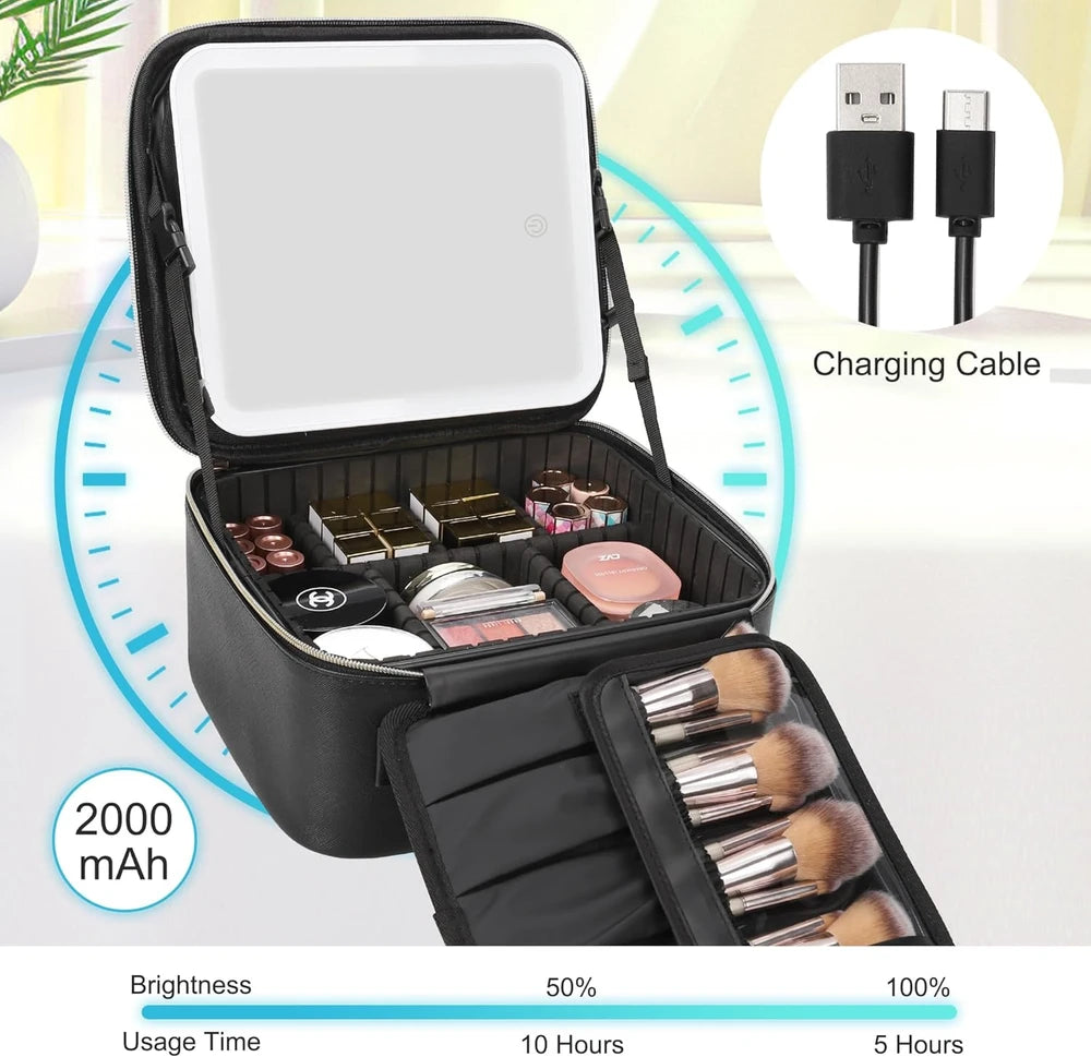 Portable Travel Makeup Case with LED Mirror