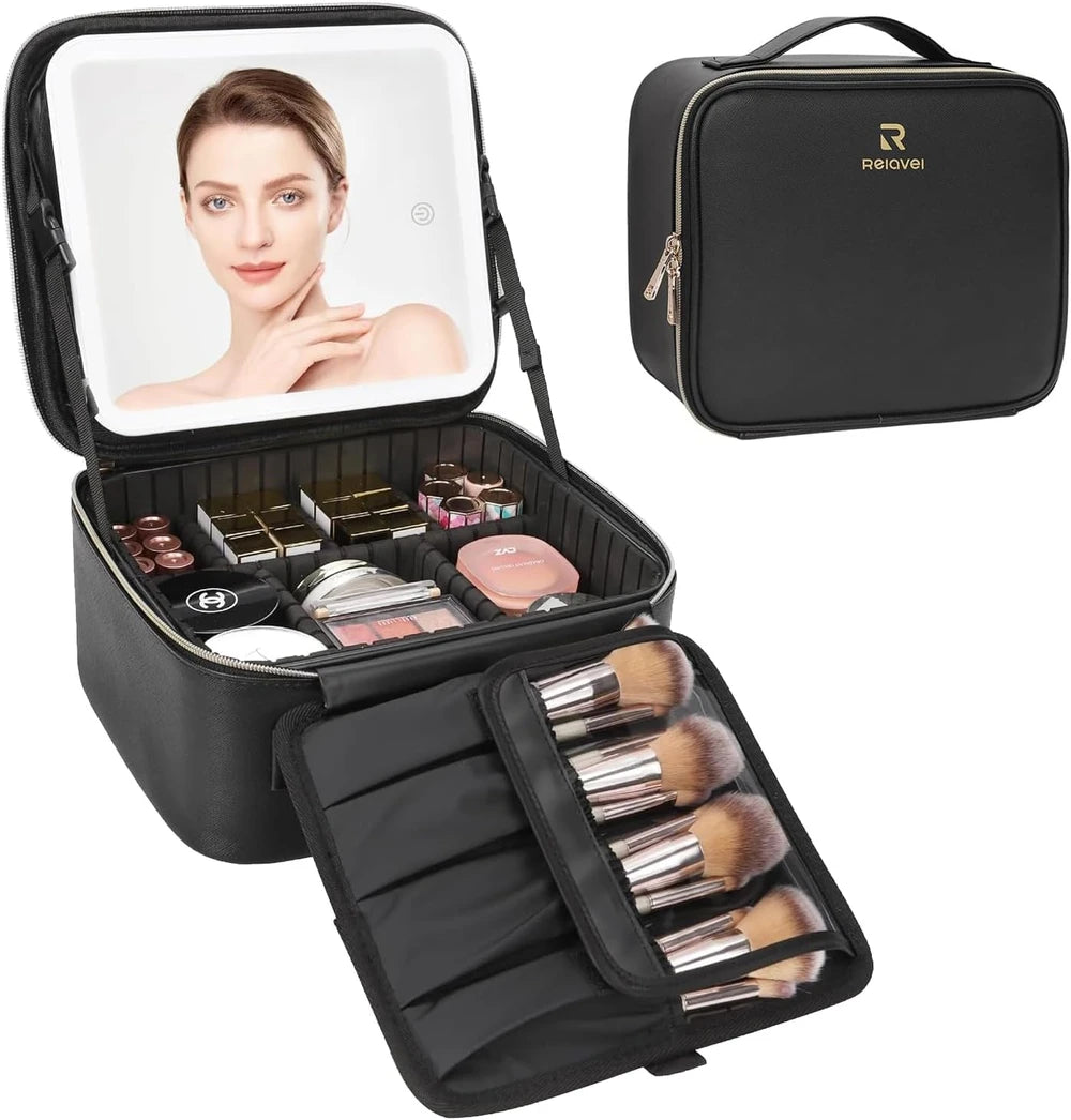 Portable Travel Makeup Case with LED Mirror