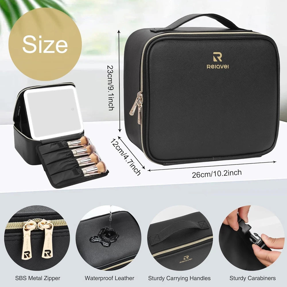 Portable Travel Makeup Case with LED Mirror